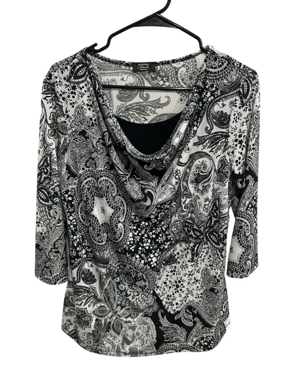 Shannon Ford PXL Paisley Print Cowl Neck 3/4 Sleeve Top Boho Chic Old Money